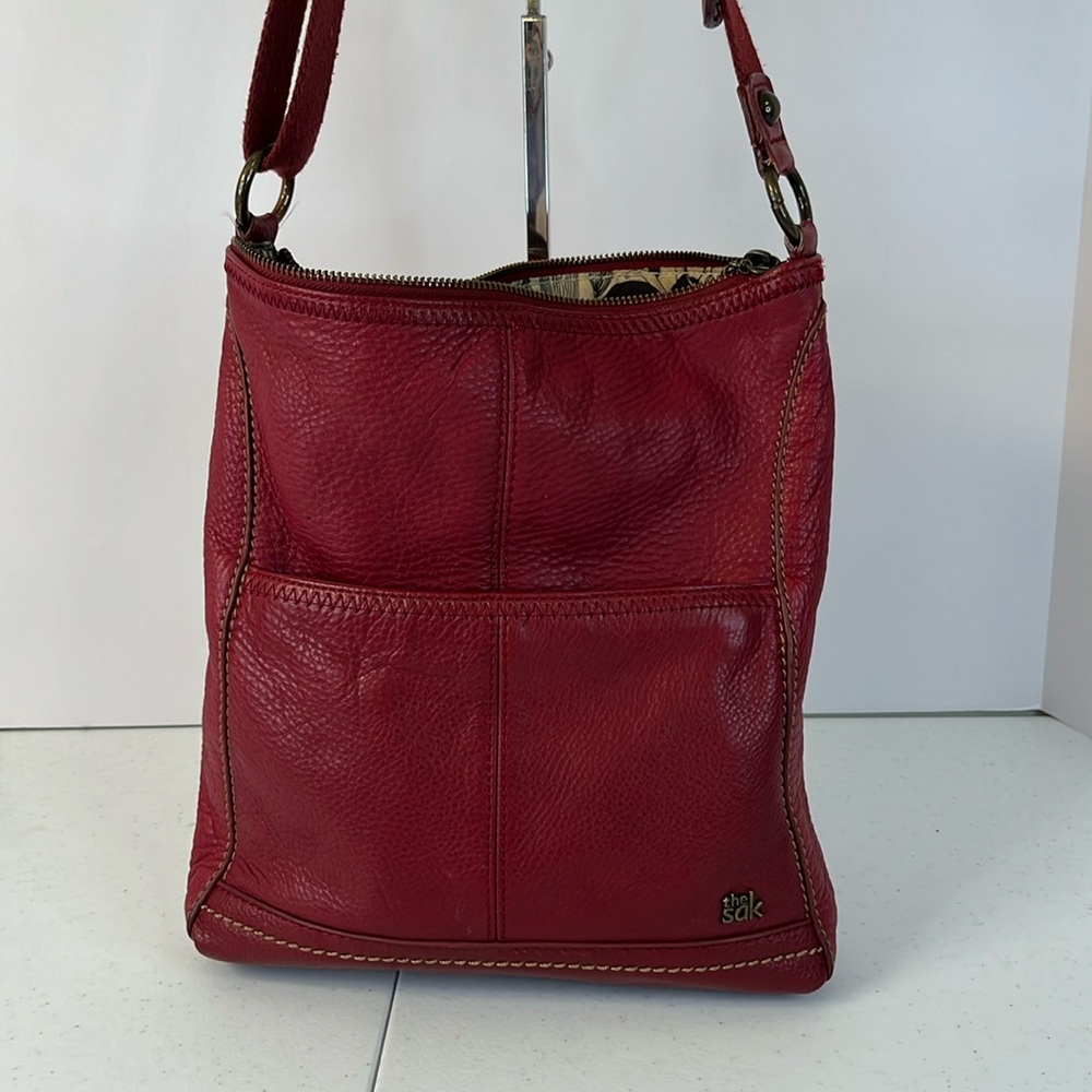 The Sac.  Red leather Crossbody bag.